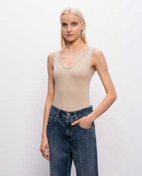 Brunello Cucinelli Бежева майка з ланцюжком моніль MPTC8BJ312