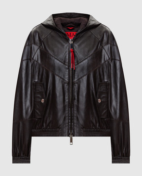 Max & Co Коричнева шкіряна куртка з капюшоном MCORICETTA