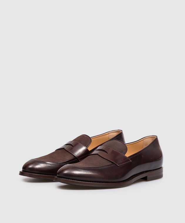 Brunello Cucinelli Коричневые кожаные глянцевые лоферы MZUFXEU678 изображение 2