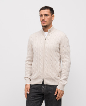 Enrico Mandelli Бежевый кардиган из кашемира в фактурный узор 2K081A5273