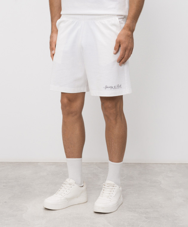 Sporty & Rich Шорти кольору айворі з принтом логотипа SH03975325WH01 зображення 3