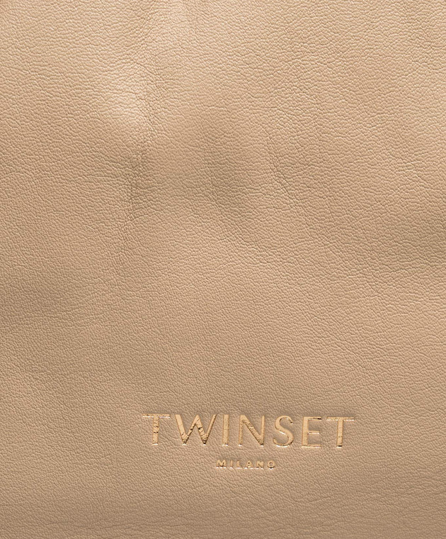 Twinset Бежевая кожаная сумка с тиснением логотипа 262TD8181 изображение 4