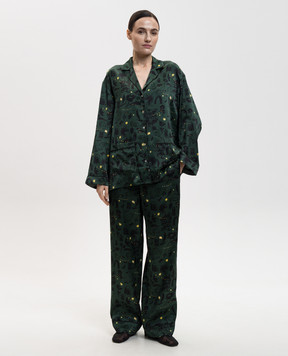 Asceno Зеленая пижамная рубашка из шелка Alba T070F02C491