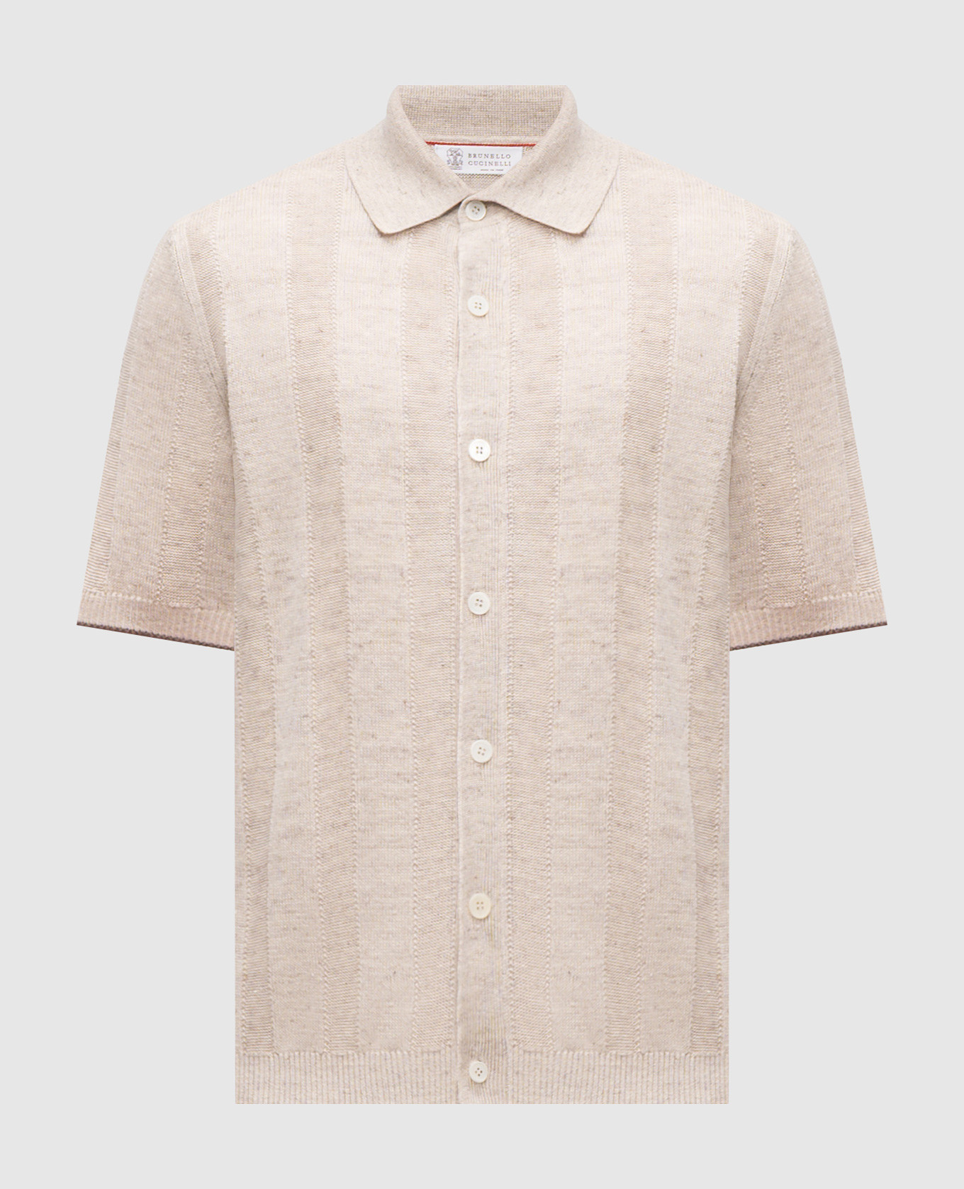 Бежевая вязаная рубашка с льном