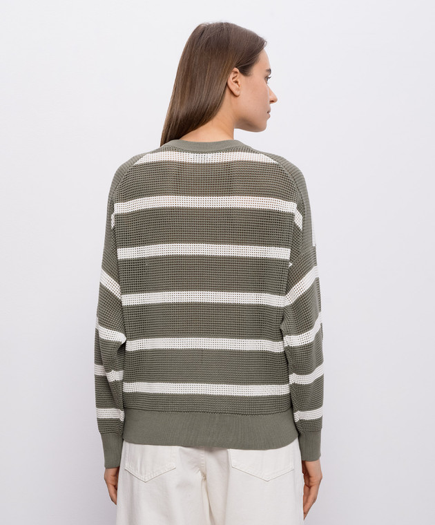 Brunello Cucinelli Зелений ажурний джемпер в смужку M19225700 зображення 4