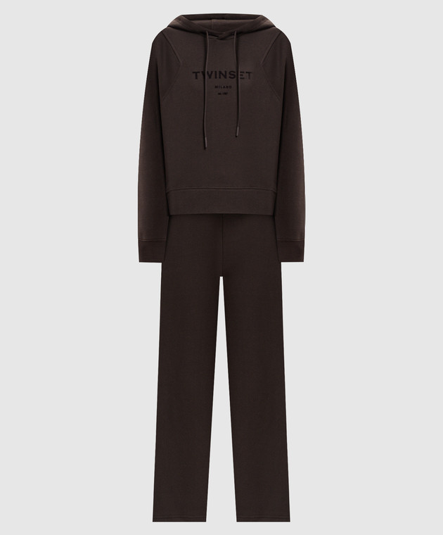 Twinset Коричневый спортивный костюм с фактурным принтом логотипа 262TP272B
