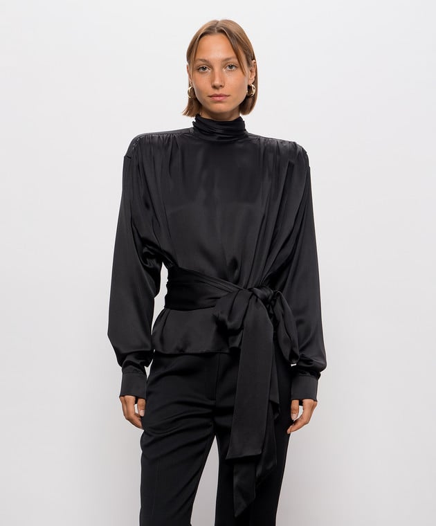 Balmain Чорна блуза з акцентними плечима із шовку TO0000000056 зображення 3