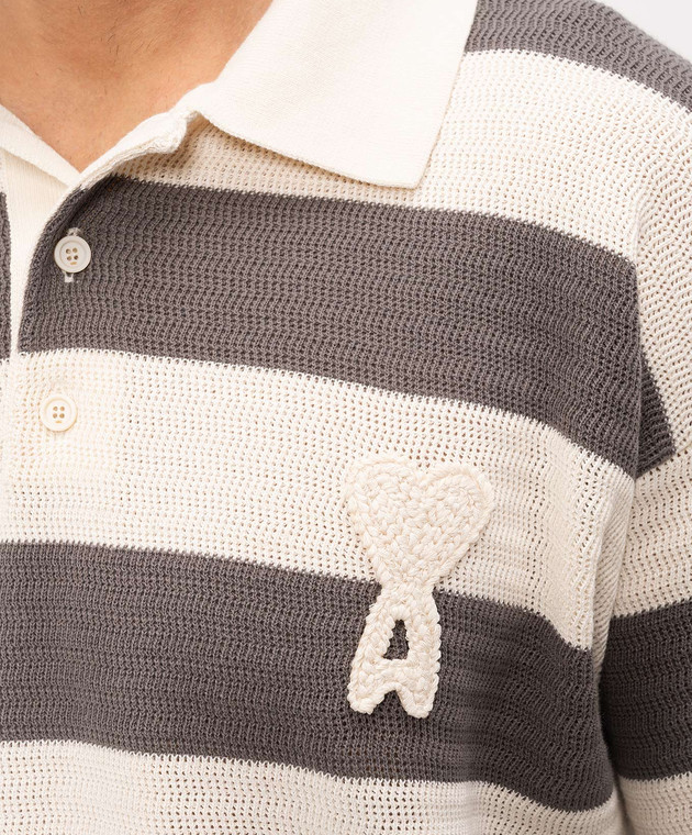 Ami Paris Бежеве поло в смужку з емблемою HPL432KN0153 зображення 5