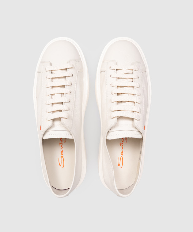 Santoni Белые кожаные кроссовки с фактурным логотипом WBCD61322BARCDYI изображение 4