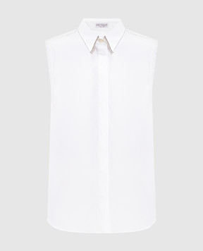 Brunello Cucinelli Белая рубашка без рукавов с отделкой на воротнике MP091MA616