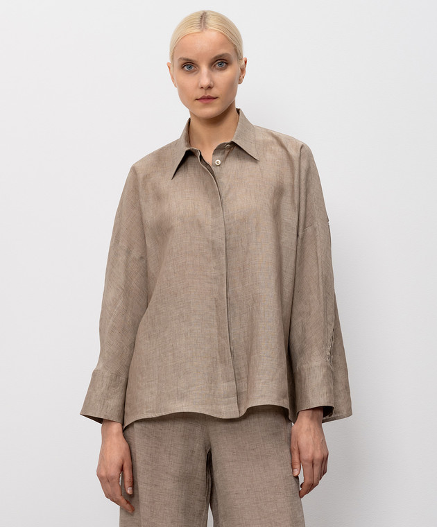 Fabiana Filippi Коричневая рубашка из льна CAD276F309M161 изображение 3