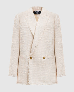 Balmain Твідовий двобортний жакет кольору айворі  з вовною GF0SI661XL96