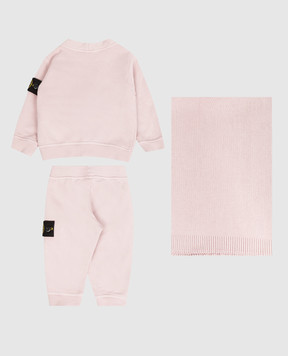 Stone Island Дитячий рожевий комплект з кардигана, штанів та ковдри L1S16M200001S0917
