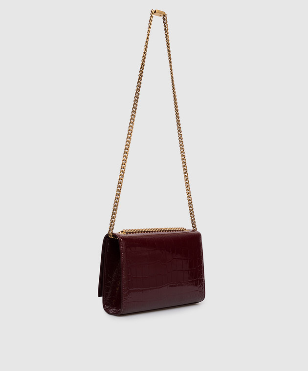 Saint Laurent Бордовая кожаная лакированная сумка KATE с тиснением под кожу крокодила 851504AAGKR изображение 3