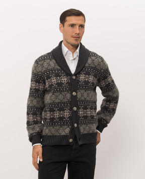 Brunello Cucinelli Сірий кардиган з кашеміру у візерунок M22506306