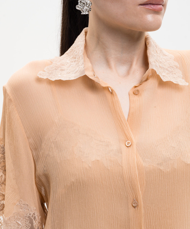 Ermanno Scervino Бежева блуза із шовку з мереживом D482K718APCSQYE зображення 5