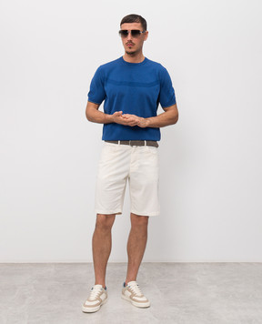 Stefano Ricci Синя футболка з візерунком монограми логотипа K616448G10F26115