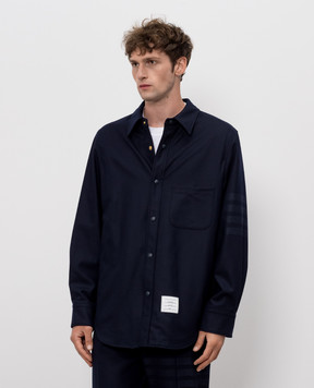 Thom Browne Синяя куртка в стиле рубашки из шерсти и кашемира MJO055A06393