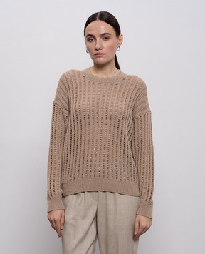 Peserico Коричневий ажурний джемпер з паєтками A99048F0509110