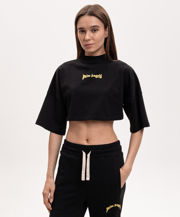 Palm Angels Черная укороченная футболка с логотипом PWAA054S26JER003 изображение 3