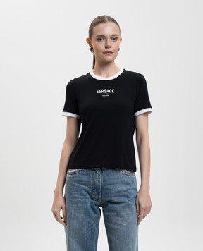 Versace Черная футболка с принтом логотипа 10226561A16685
