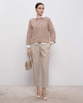 Peserico Бежевые брюки из льна и шерсти A0457205814