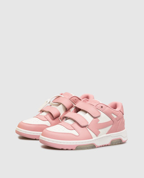 Off-White Дитячі рожеві шкіряні кросівки Out Of Office з емблемою OF06413655