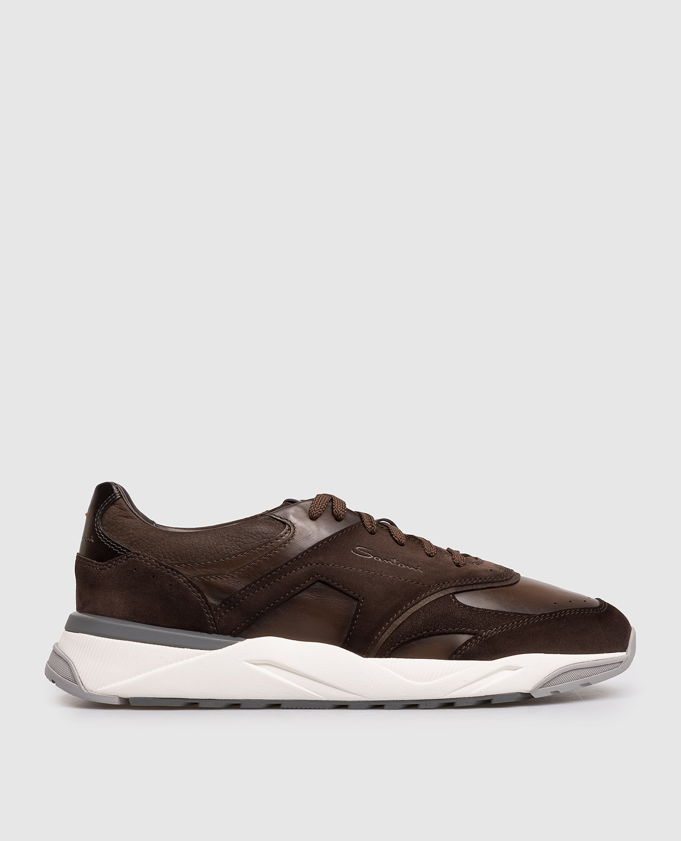 Коричневые кожаные кроссовки с тиснением логотипа