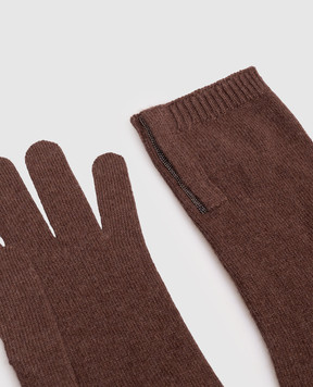 Brunello Cucinelli Коричневые перчатки из кашемира с цепочкой мониль M12147189