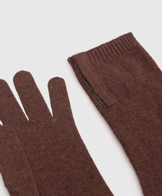 Brunello Cucinelli Коричневі рукавички з кашеміру з ланцюжком моніль M12147189 зображення 3
