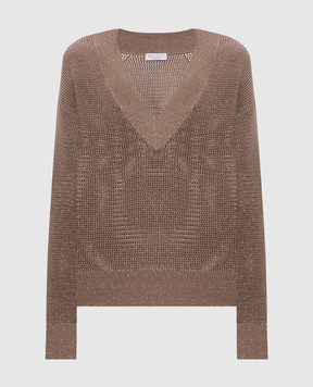 Brunello Cucinelli Коричневый пуловер с люрексом MST263312