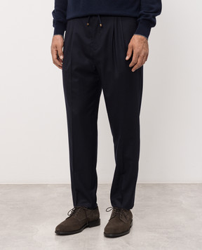Brunello Cucinelli Брюки синего цвета из шерсти ME226E1710