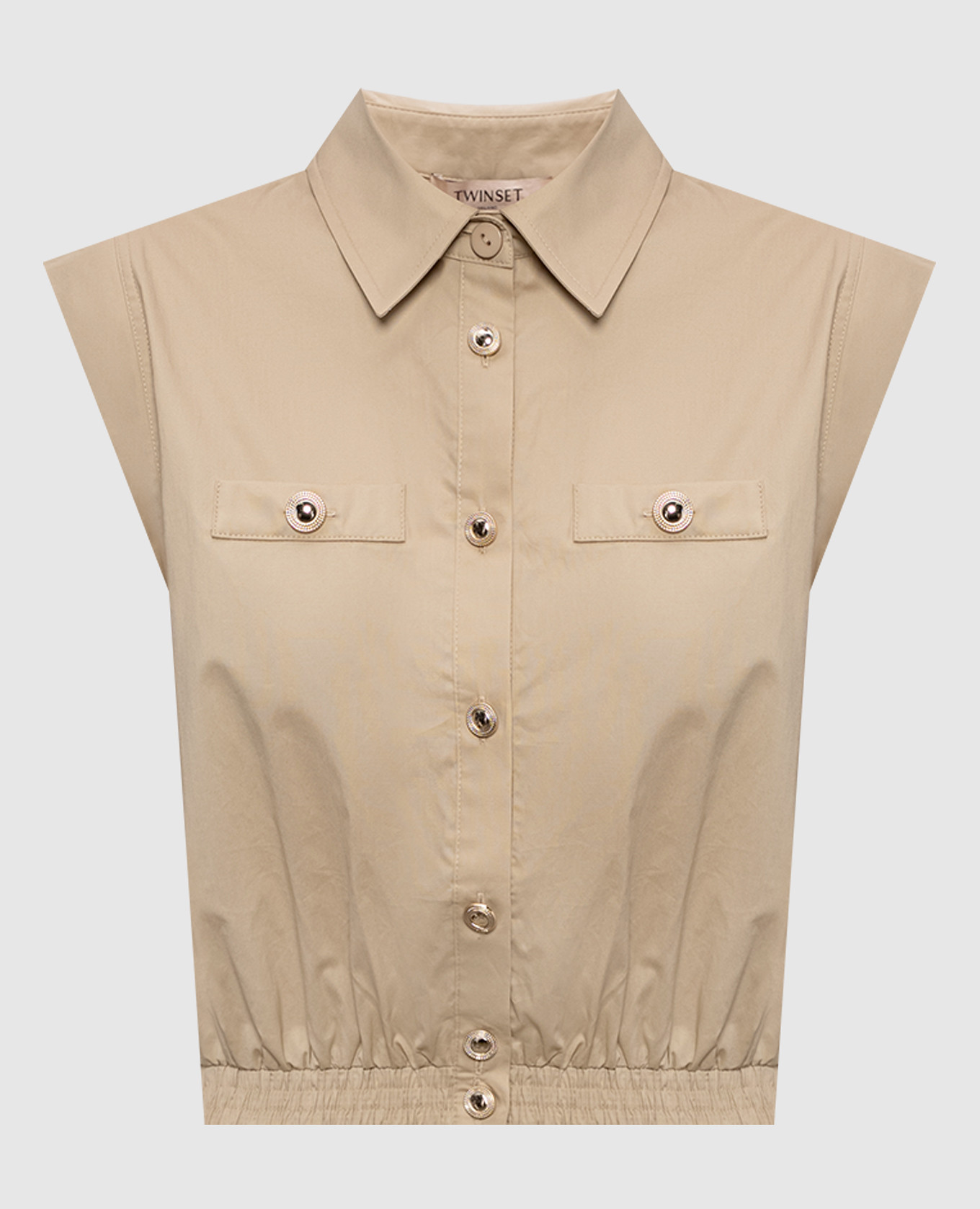 Бежевая укороченная рубашка без рукавов