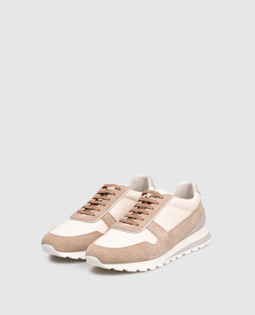 Brunello Cucinelli Бежевые кожаные кроссовки с логотипом MZUESLA289