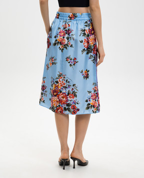 Dolce&Gabbana Блакитна спідниця із шовку в квітковий принт F4DCGTIS11I