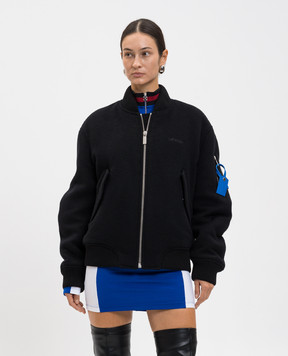 Off-White Чорний бомбер з кашеміру з логотипом 2EH031F25FAB001