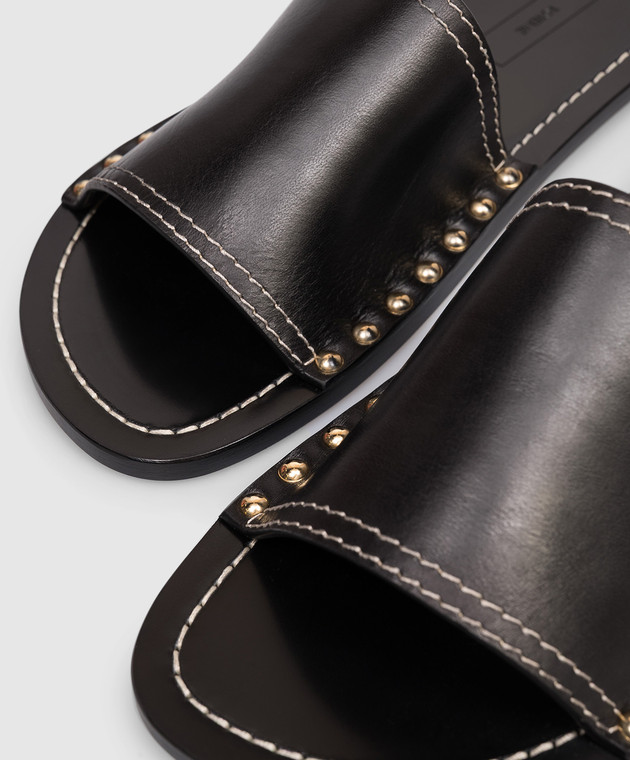 Toteme Черные кожаные шлепанцы 262WAS0328LE0212 изображение 5