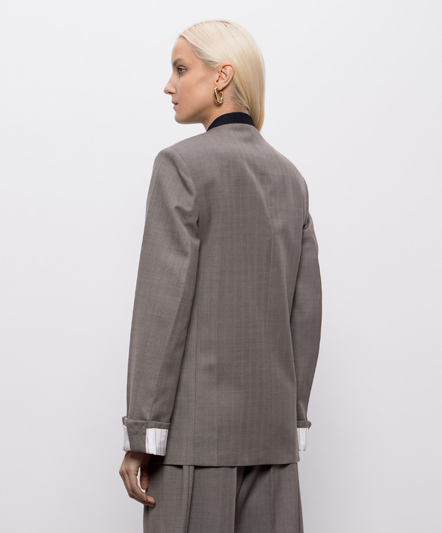 Victoria Beckham Серый двубортный жакет из шерсти 1226WJK007214A изображение 4