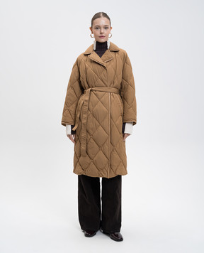 Twinset Коричневая двубортная удлиненная куртка с логотипом 252LI2CBB