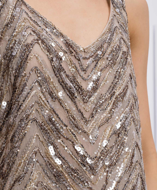 Brunello Cucinelli Бежевий топ із шовку з вишивкою та паєтками MF940HN602 зображення 5