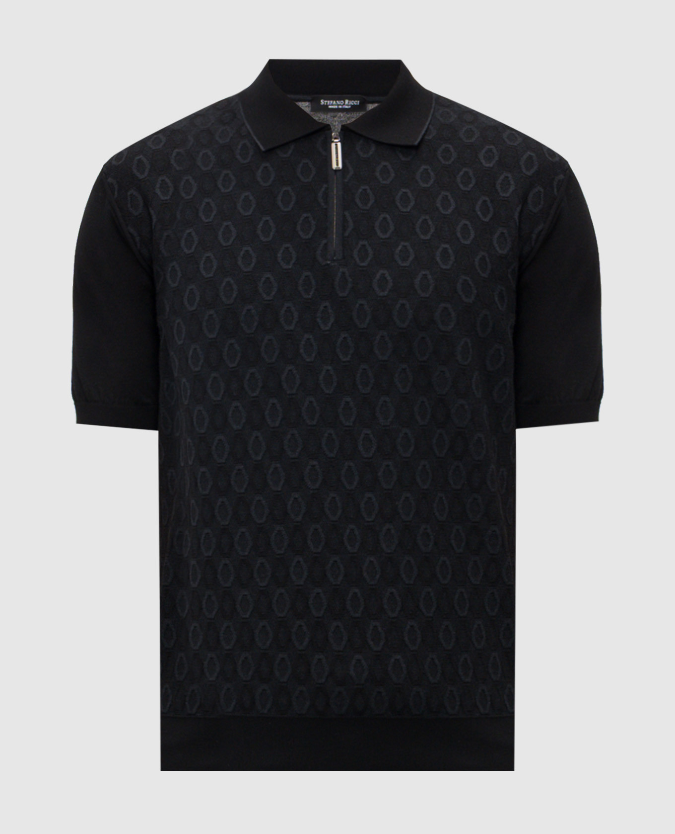 Черное поло с шелком в узоре