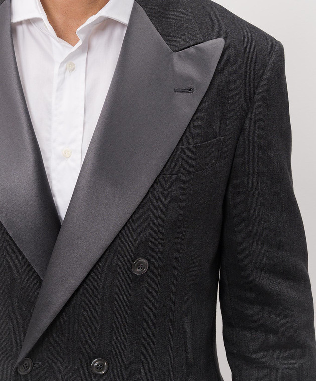 Brunello Cucinelli Сірий двобортний костюм з льону та вовни MZ408AS38P зображення 5
