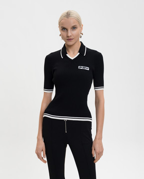 Off-White Черное поло в рубчик с логотипом 2HV007S26KNI001