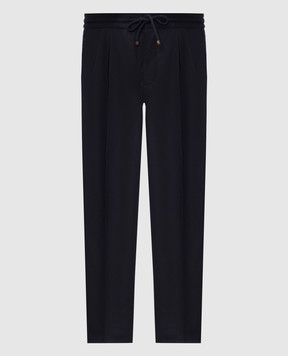 Brunello Cucinelli Брюки синего цвета из шерсти ME226E1710