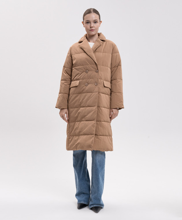 Twinset Коричневая двубортная удлиненная куртка 262TP2640 изображение 3