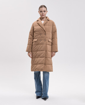 Twinset Коричневая двубортная удлиненная куртка 262TP2640