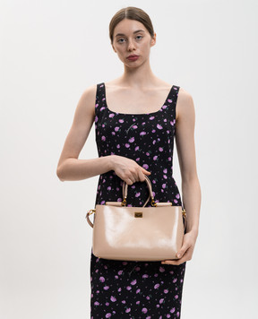 Dolce&Gabbana Бежевая кожаная сумка Vittoria с логотипом BB7896AZ000