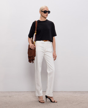 Balmain Черная укороченная футболка с вышивкой логотипа GF0EE145BD10