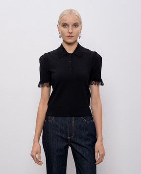 Alexander McQueen Чорне поло з мереживом 848901Q1BE7