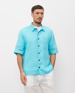Cashmere&Whiskey Блакитна сорочка з льону з короткими рукавами 0335900656
